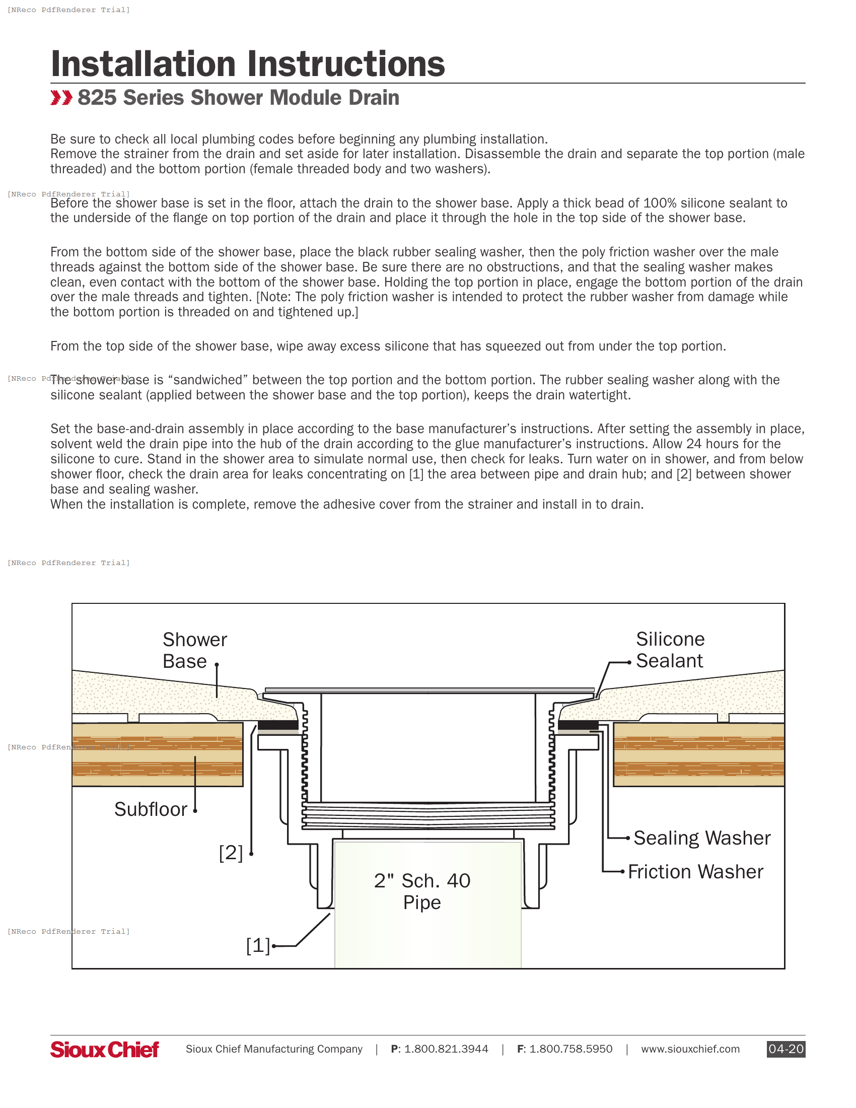 825 SERIES - SHOWER MODULE DRAIN - INSTRUCTION SHEET.PDF Technical Document